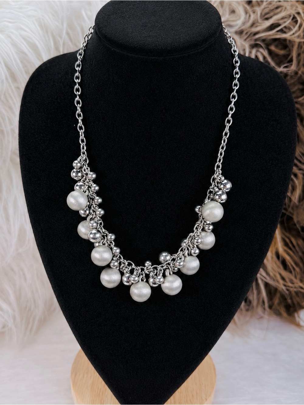 Pretty Silvertone ball accent, Lia Sophia, costume necklace
